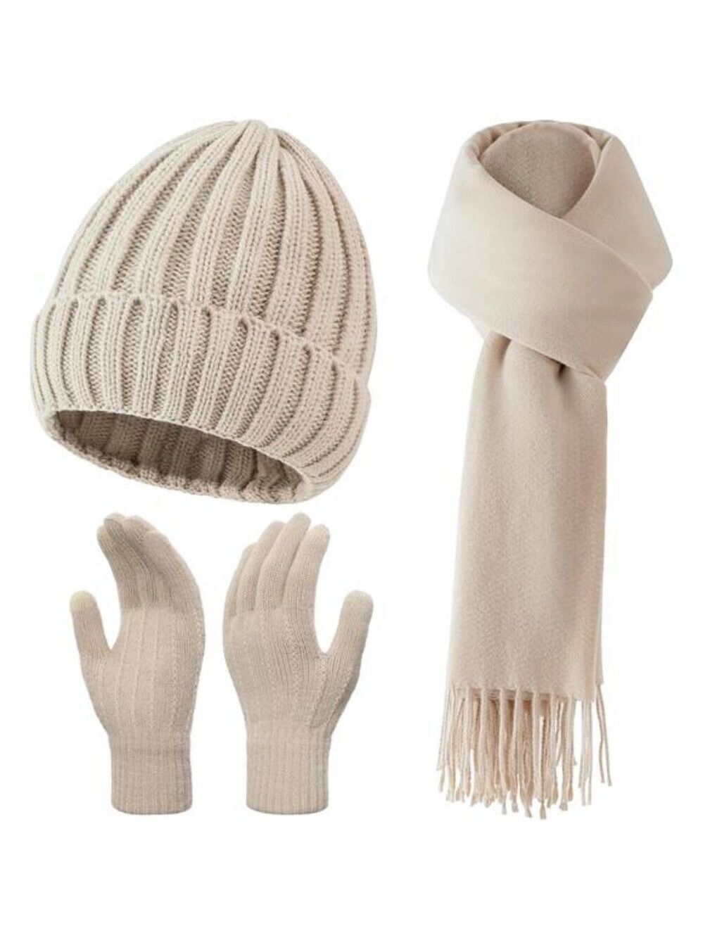 winter beanie scarf gloves set fleece lined warm knit hat touchscreen unisex cap